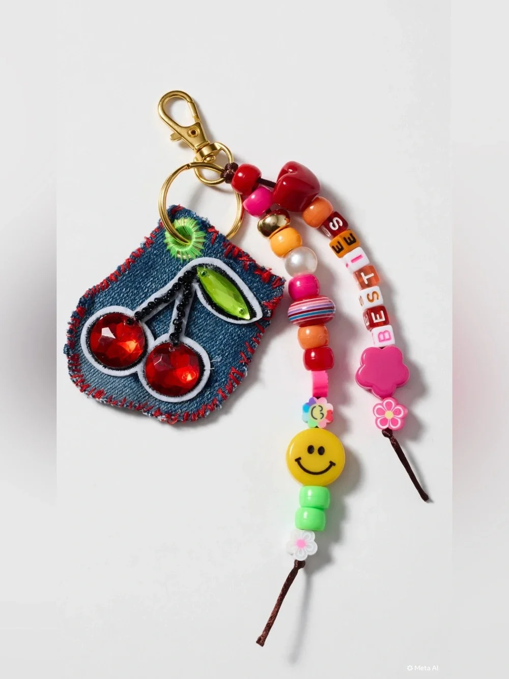 Handmade BeSTies Pink & Red Cherry Denim Keychain for Kids